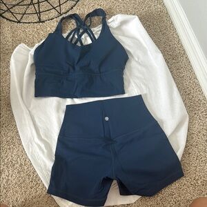 Navy Blue Sports Bra and Shorts Set